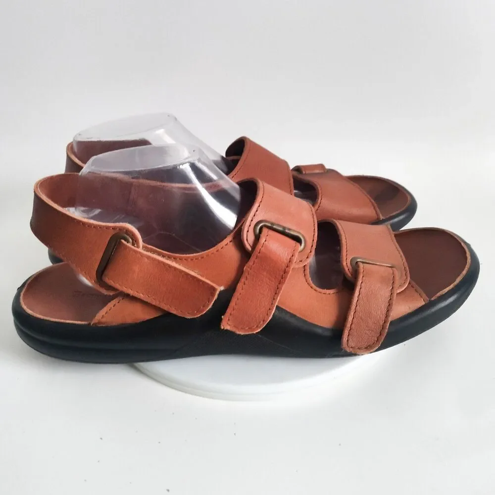Hammacher Schlemmer Sandals 11.5 - 12 EU Size 46 Walk On Air Leather Strap Brown